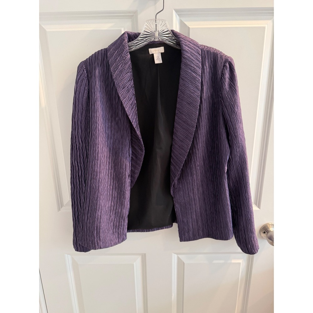 Chico's Purple Textured Crinkle Open Front Shawl Collar Blazer Jacket Size 0 S